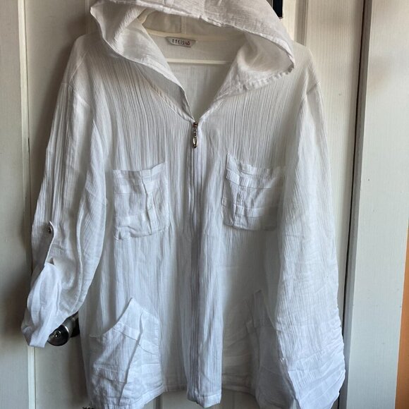 NAKISH BOHEMIAN BEACHY HOODIE JACKET SHEER/WHITE - SIZE Large- - Picture 15 of 15